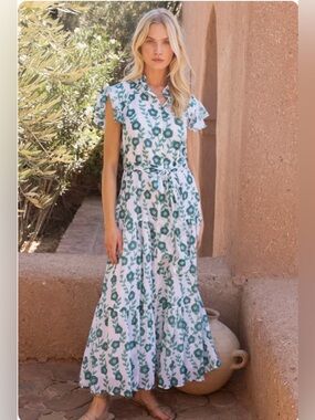 OLIPHANT Ruffle Collar Button Maxi- Toscana Green